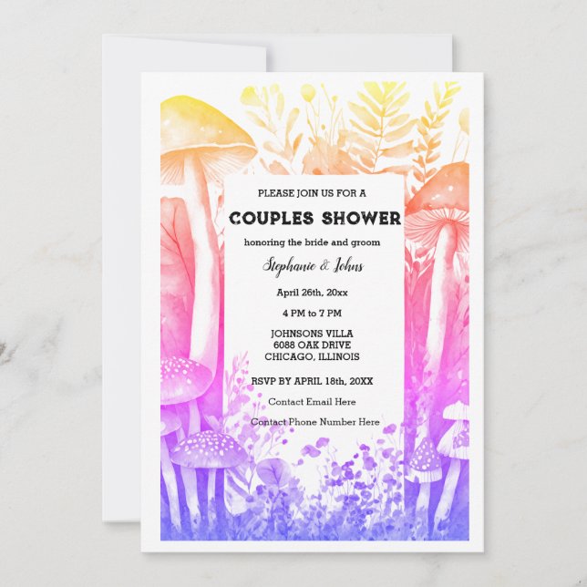 Invitation Artsy rose Couple Douche Champignons Mariage de bo (Devant)