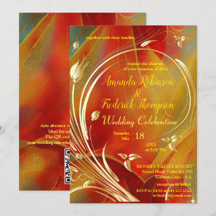 Invitation Arty abstrait Gold fleur Magenta couleur 2023 Invi