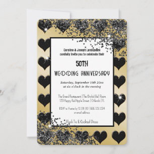 Invitation As de cœur noir et or luxe mariage anniversaire