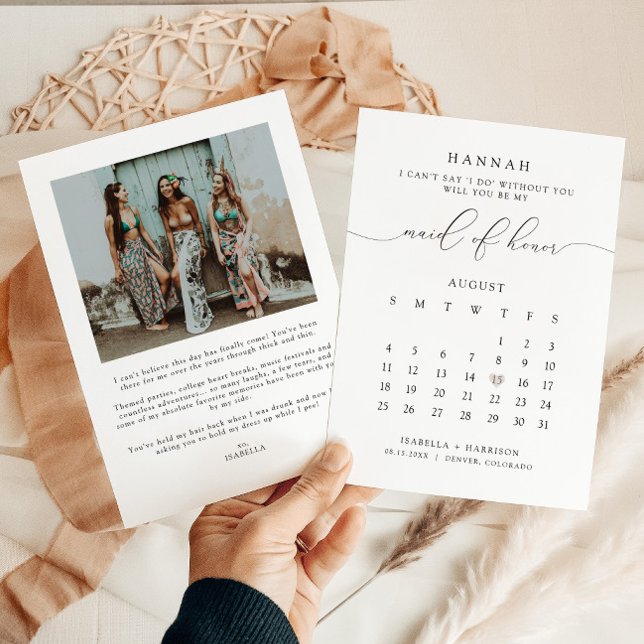 Invitation ASHER Modern Script Calendar Maid Honor Propositio (Créateur téléchargé)