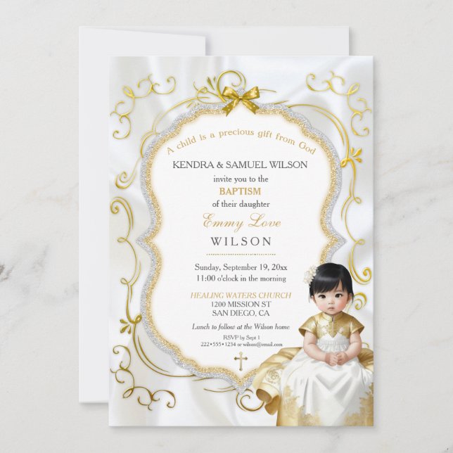 Invitation Asiatique Bébé Fille Baptême Communion Christening (Devant)