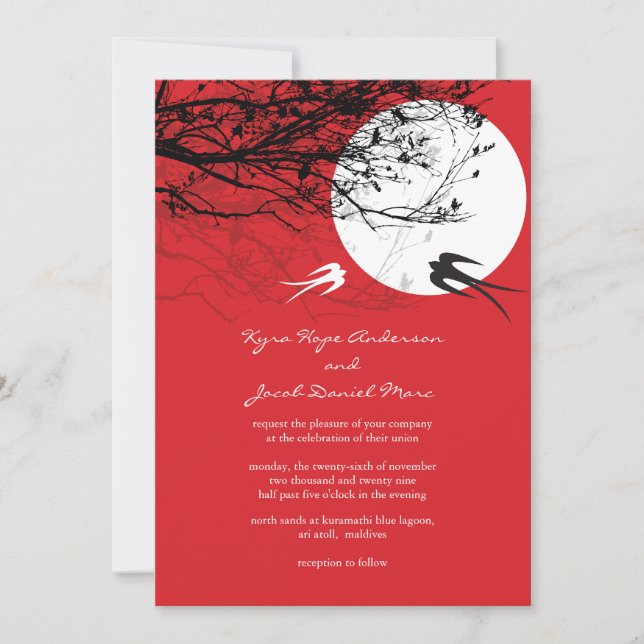 Invitation asiatique de mariage de clair de lune (Devant)