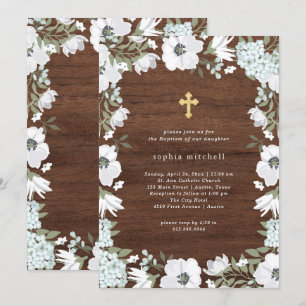 Invitation Aspect rustique gris et blanc en bois floral   Bap