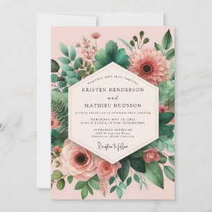 Invitation Assemblage botanique de mariage rose vert