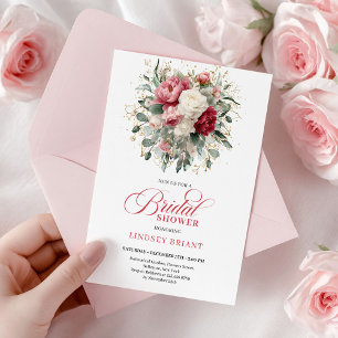 Invitation Assez Boho Ruby Blanc Or Floral Fête de Mariage