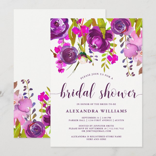 Invitation assez pourpre de Fête de la mariée des (Devant / Derrière)