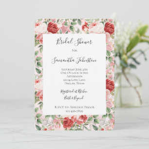 Invitation Assez Romantique Rose Rouge Floral Fête de Mariage