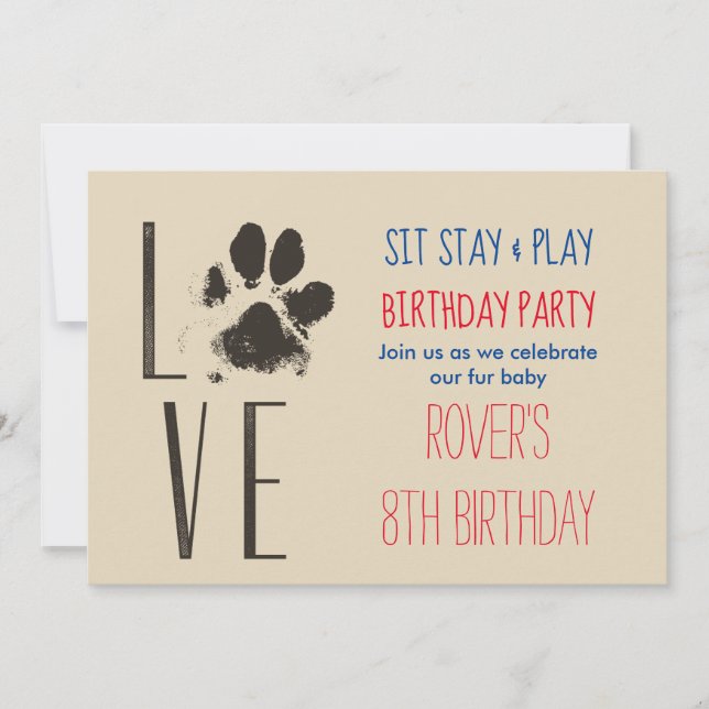 Invitation Assieds-toi Stay & Play Doggy Birthday avec Emprei (Devant)