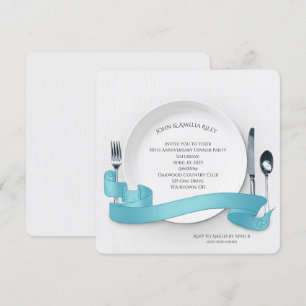 Invitation Assiette blanche avec couverts et bannière