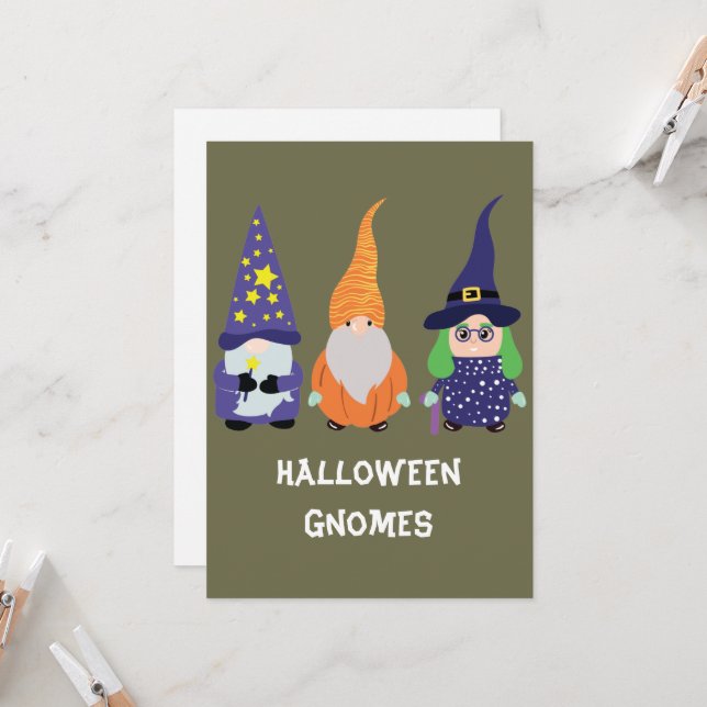 Invitation Assistant Citrouille Sorcière Halloween Gnomes Hol (Devant/Arrière en situation)