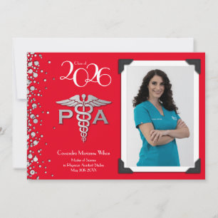 Invitation Assistant de médecin PA Diplômé Rouge Argent