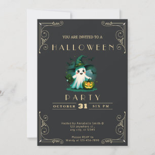 Invitation Assistant Fantôme noir et or Chalkboard Halloween 