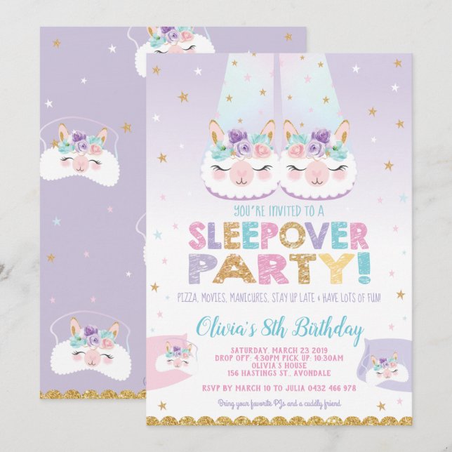 Invitation Assoupissement mignon de filles de fête (Devant / Derrière)