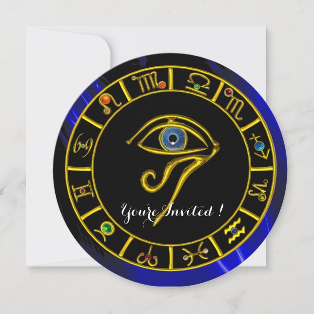 Invitation ASTRAL HORUS EYE BLUE TALISMAN Gold Zodiac Chart (Devant)