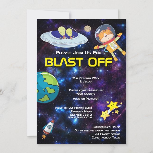 Invitation Astro animaux aliens de tout âge fête galaxie spat (Devant)