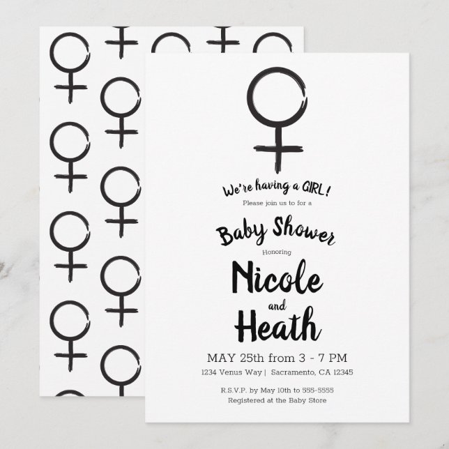 Invitation Astrologie moderne Vénus Feminine Baby Girl Douche (Devant / Derrière)