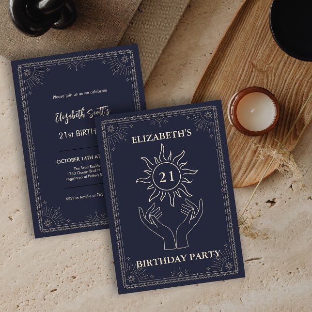 Invitation Astrologie Mystique Violet Star 21e anniversaire (Purple Mystic Astrology Star 21st Birthday Invitation)