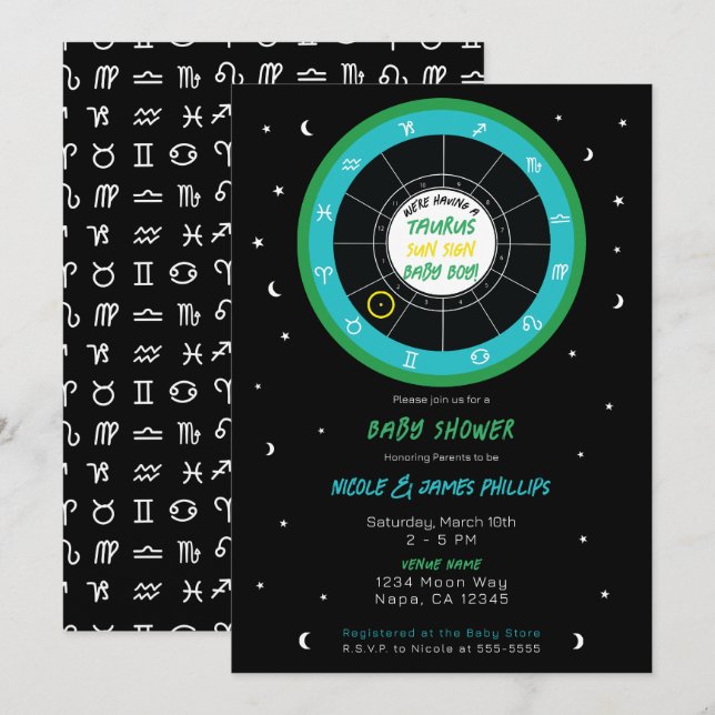 Invitation Astrologie personnalisée Baby shower dim dim dim z (Devant / Derrière)