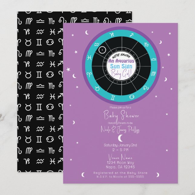 Invitation Astrologie personnalisée Baby shower dim dim dim z (Devant / Derrière)