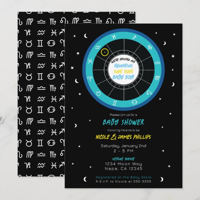 Invitation Astrologie personnalisée Signe solaire Baby shower (Devant / Derrière)