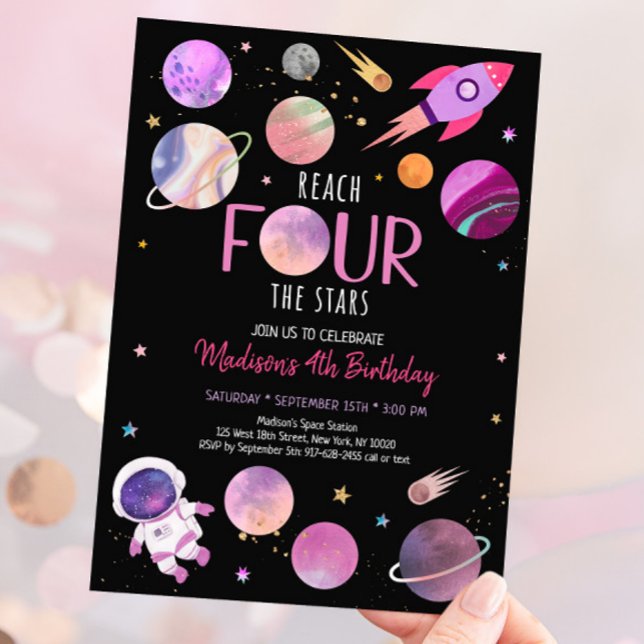Invitation Astronaut de l'espace de la fille rose Quatrième a (Créateur téléchargé)