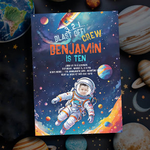 Invitation Astronaut Deep Space Rocket Planètes Photo Anniver
