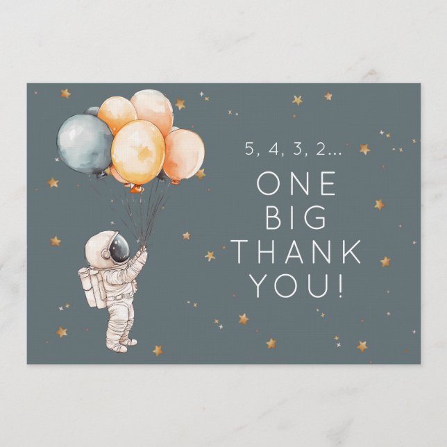 Invitation Astronaut First Birthday Thank You Card (Devant)