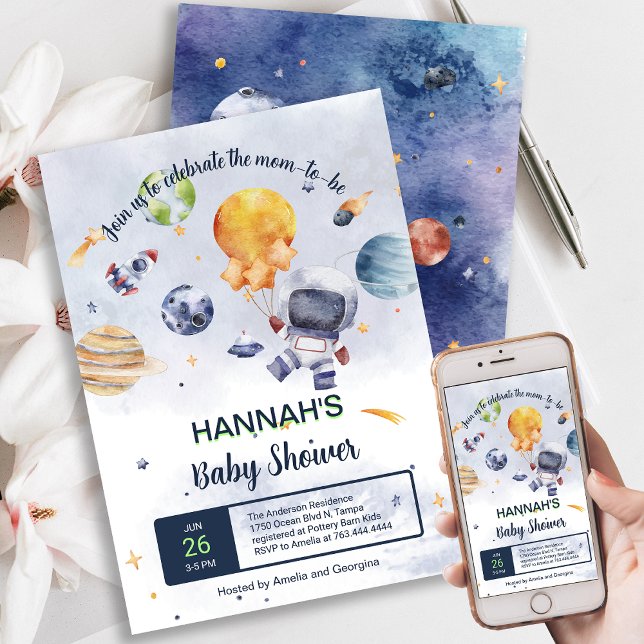 Invitation Astronaut Planet Espace extra-atmosphérique Baby s (Astronaut Planet Outer Space Baby Shower Invitation)