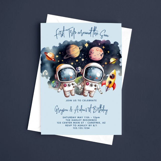 Invitation Astronaut Planets Twin Boys 1er anniversaire (Créateur téléchargé)