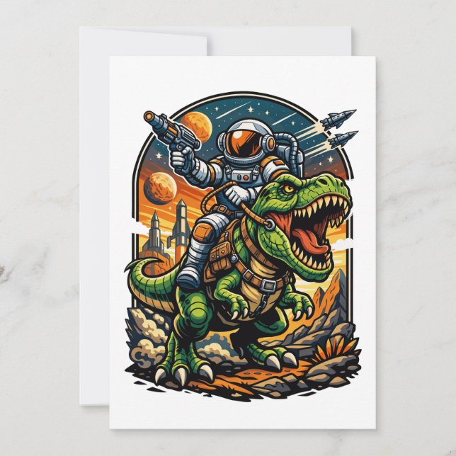 Invitation Astronaut Riding a T-Rex – Epic Space Dinosaur (Devant)