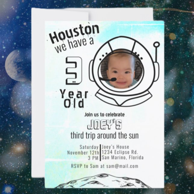 Invitation Astronaut Space Blue Photo personnalisée Anniversa (Créateur téléchargé)