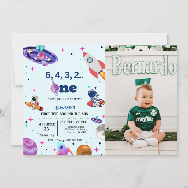 Invitation Astronaut Space premier voyage autour de l'anniver (Devant)
