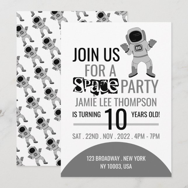 Invitation Astronaute de la Space Party, Anniversaire (Devant / Derrière)