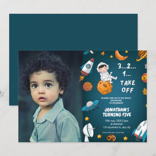 Invitation Astronaute Photo personnalisée Espace planètes thè