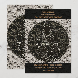 Invitation Astronaute sur la Lune Espace Noir & Gris