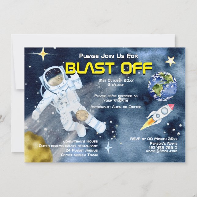 Invitation Astronaute vaisseau spatial OVNI planètes enfants  (Devant)