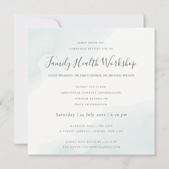 INVITATION ATELIER DE TRAVAIL À L'AQUARELLE BLEU DE PLAGE À C (Devant)