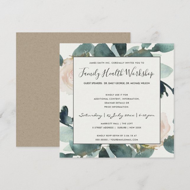 INVITATION ATELIER EUCALYPTUS ROSE ROUGISSANT FEUILLAGE ÉVÉNE (Devant / Derrière)