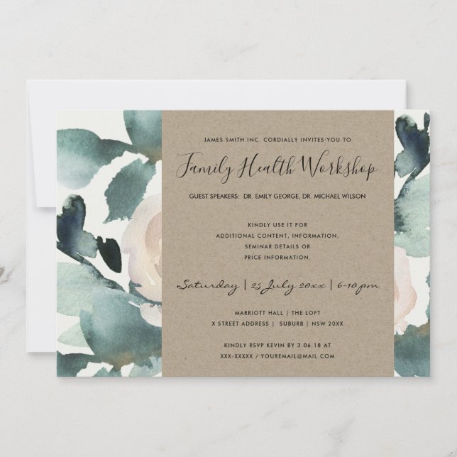 INVITATION ATELIER ÉVÉNEMENTIEL ROSE KRAFT ROSE PÂLE EUCALYPT (Devant)
