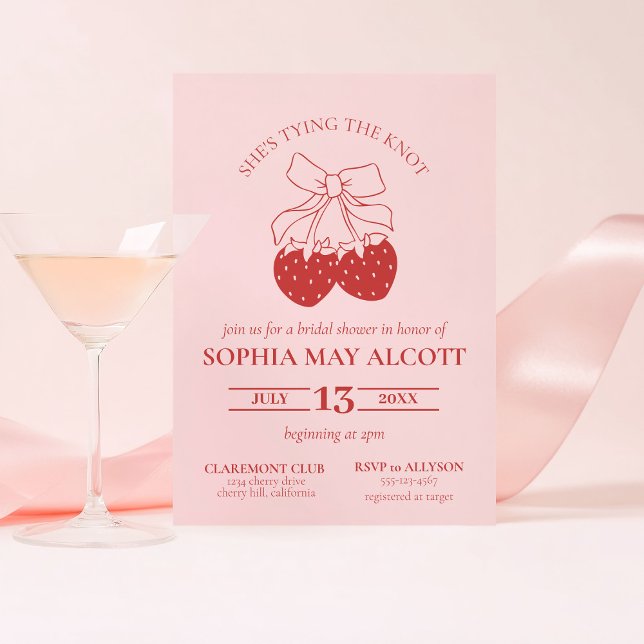 Invitation Attacher la Fête des mariées de fraise Knot Coquet (Créateur téléchargé)