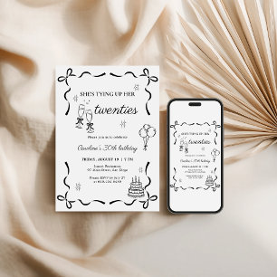 Invitation Attacher mes vingt ans 30 ans Anniversaire Noir Bl