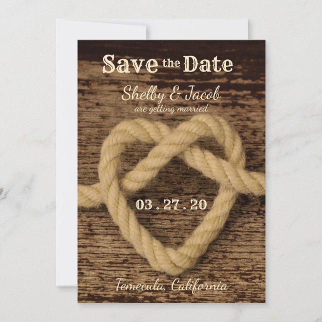 Invitation Attachez le coeur de noeud - faites gagner la date (Devant)