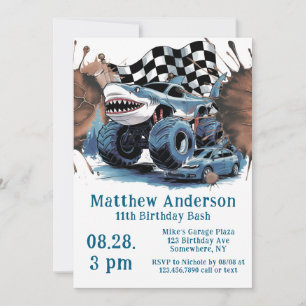 Invitation Attaque de requin Camion Monster Anniversaire Bash