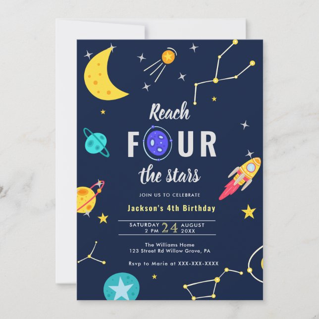 Invitation Atteindre quatre étoiles 4e anniversaire (Devant)