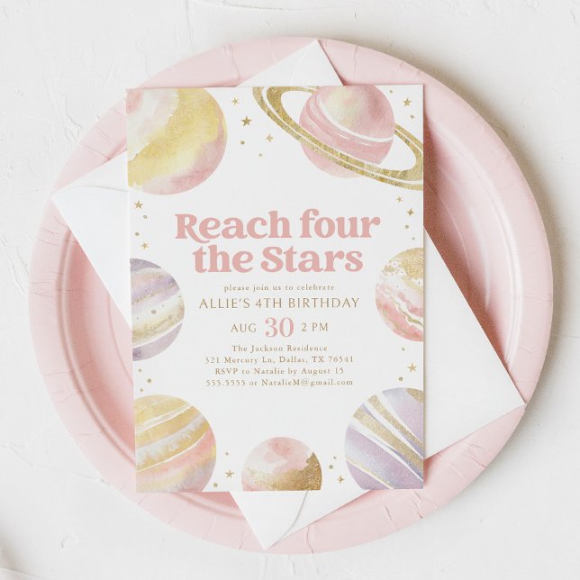 Invitation Atteindre quatre étoiles Pink Gold Space Anniversa (Créateur téléchargé)