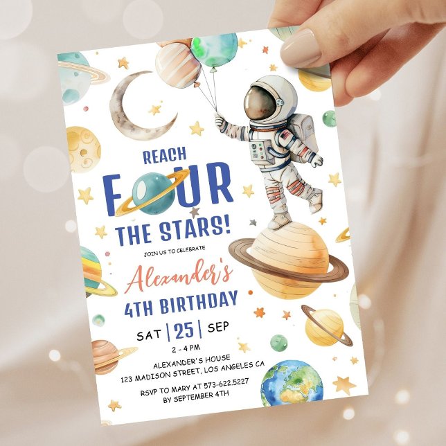 Invitation Atteindre Quatre The Stars Boy Space 4e fête d'ann (Créateur téléchargé)