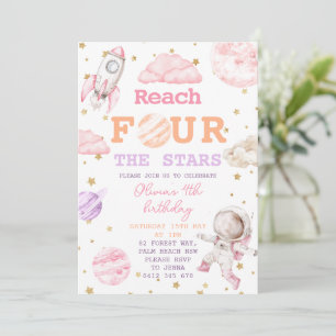 Invitation Atteindre Quatre The Stars Girls Space 4th Birthda