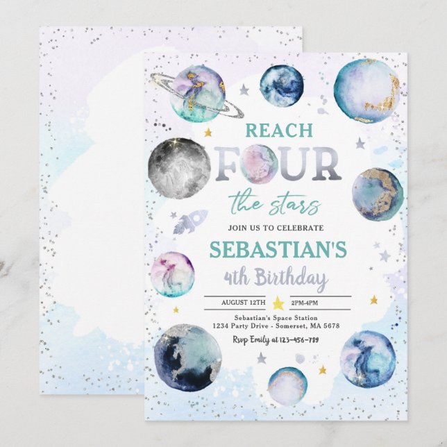 Invitation Atteindre Quatre The Stars Space 4ème anniversaire (Devant / Derrière)