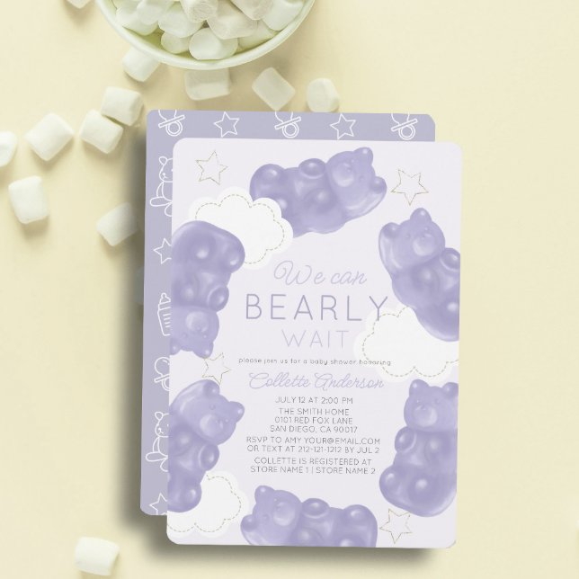 Invitation Attendre Bearly Purple Gummy Bear Baby shower (Créateur téléchargé)