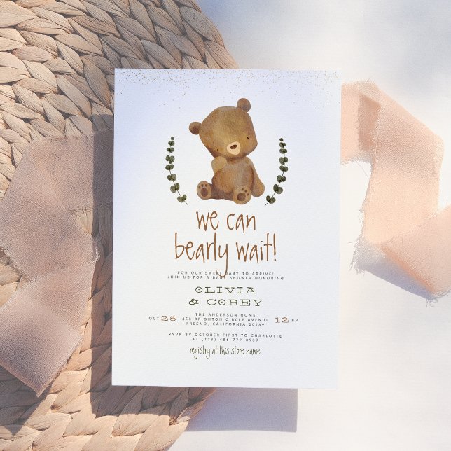 Invitation Attendre | Ours mou et Baby shower d'Eucalyptus (Créateur téléchargé)